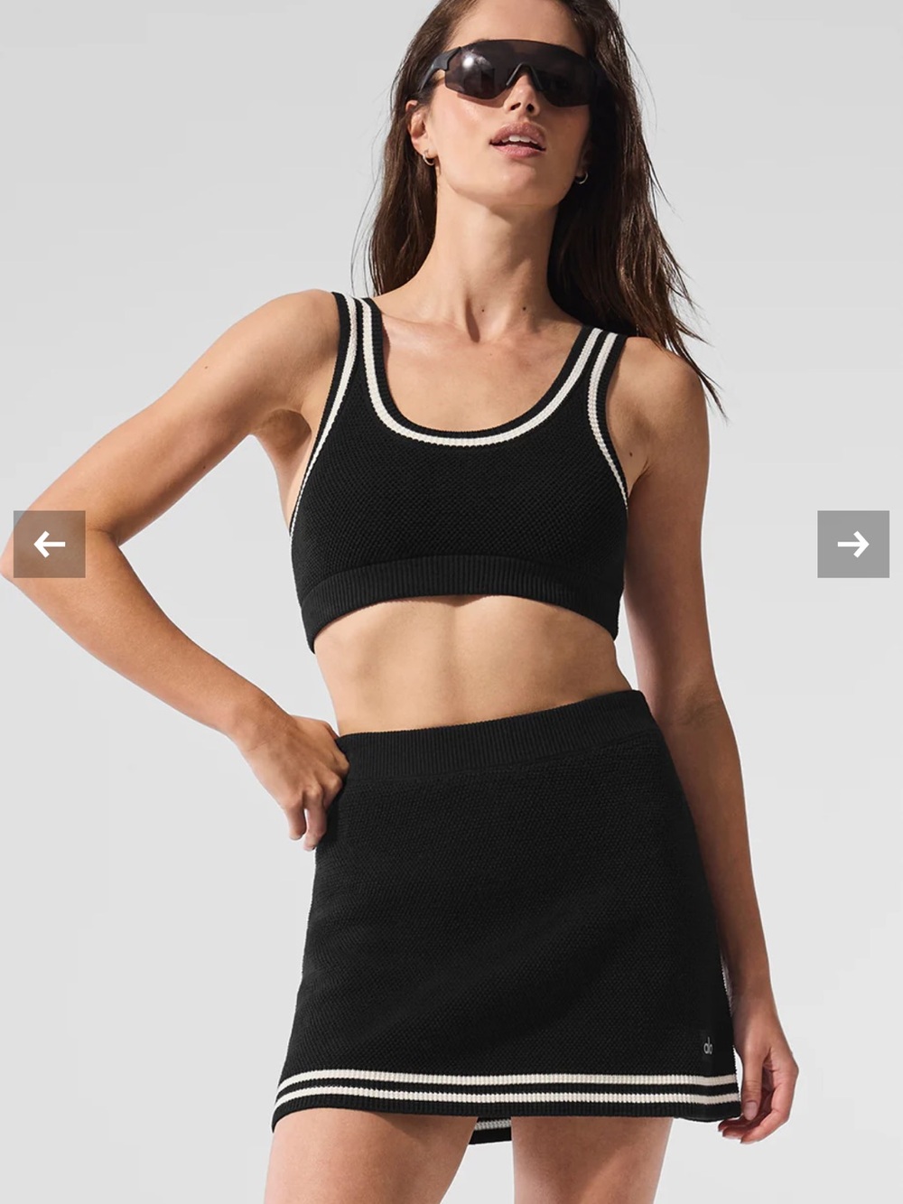 NWT, Alo, Tennis club sweater knit skirt, black with white detail, Small